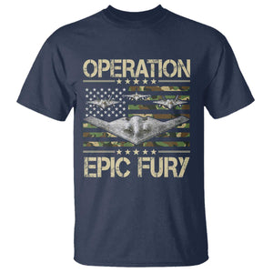 Operation Epic Fury Camo American Flag T Shirt B12 Spirit Stealth Bomber Formation Patriotic Air Power TS02 Navy Print Your Wear