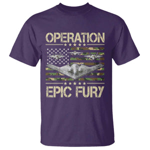 Operation Epic Fury Camo American Flag T Shirt B12 Spirit Stealth Bomber Formation Patriotic Air Power TS02 Purple Print Your Wear