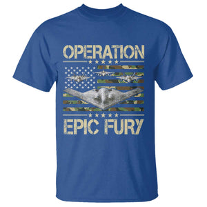 Operation Epic Fury Camo American Flag T Shirt B12 Spirit Stealth Bomber Formation Patriotic Air Power TS02 Royal Blue Print Your Wear