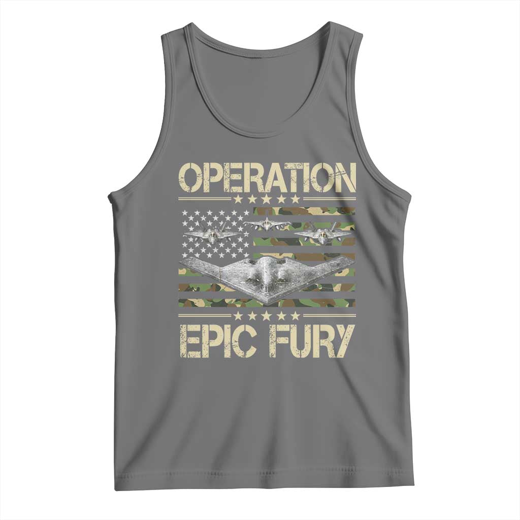 Operation Epic Fury Camo American Flag Tank Top B12 Spirit Stealth Bomber Formation Patriotic Air Power TS02 Black Heather Print Your Wear