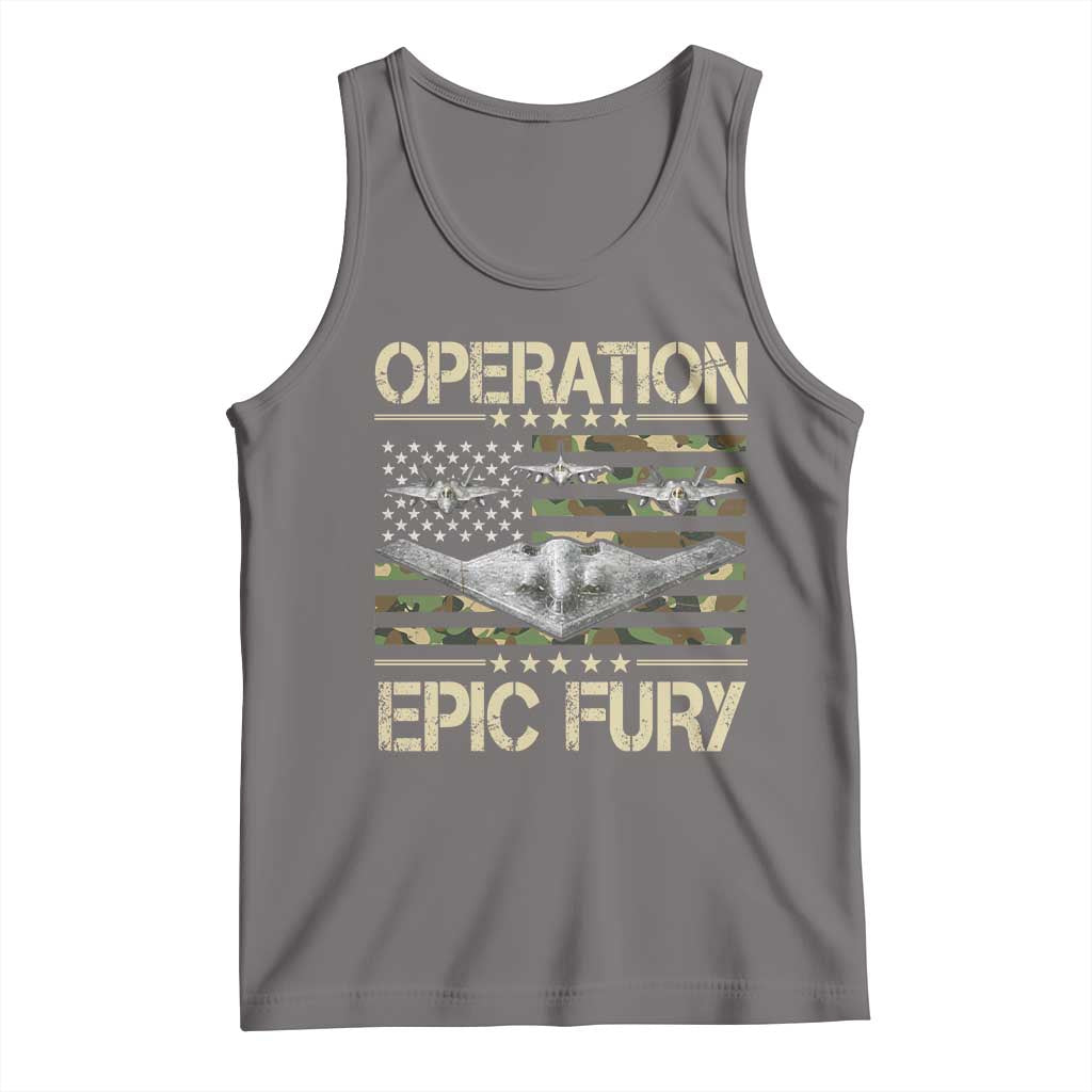 Operation Epic Fury Camo American Flag Tank Top B12 Spirit Stealth Bomber Formation Patriotic Air Power TS02 Deep Heather Print Your Wear