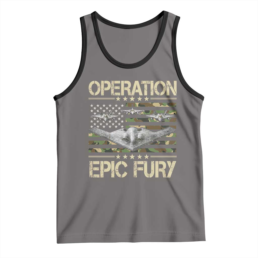 Operation Epic Fury Camo American Flag Tank Top B12 Spirit Stealth Bomber Formation Patriotic Air Power TS02 Deep Heather Black Print Your Wear
