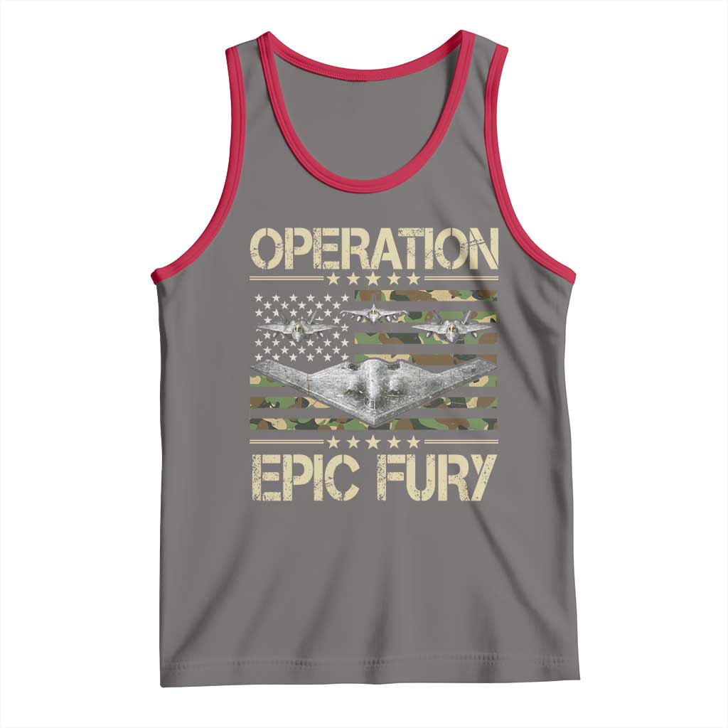 Operation Epic Fury Camo American Flag Tank Top B12 Spirit Stealth Bomber Formation Patriotic Air Power TS02 Deep Heather Red Print Your Wear