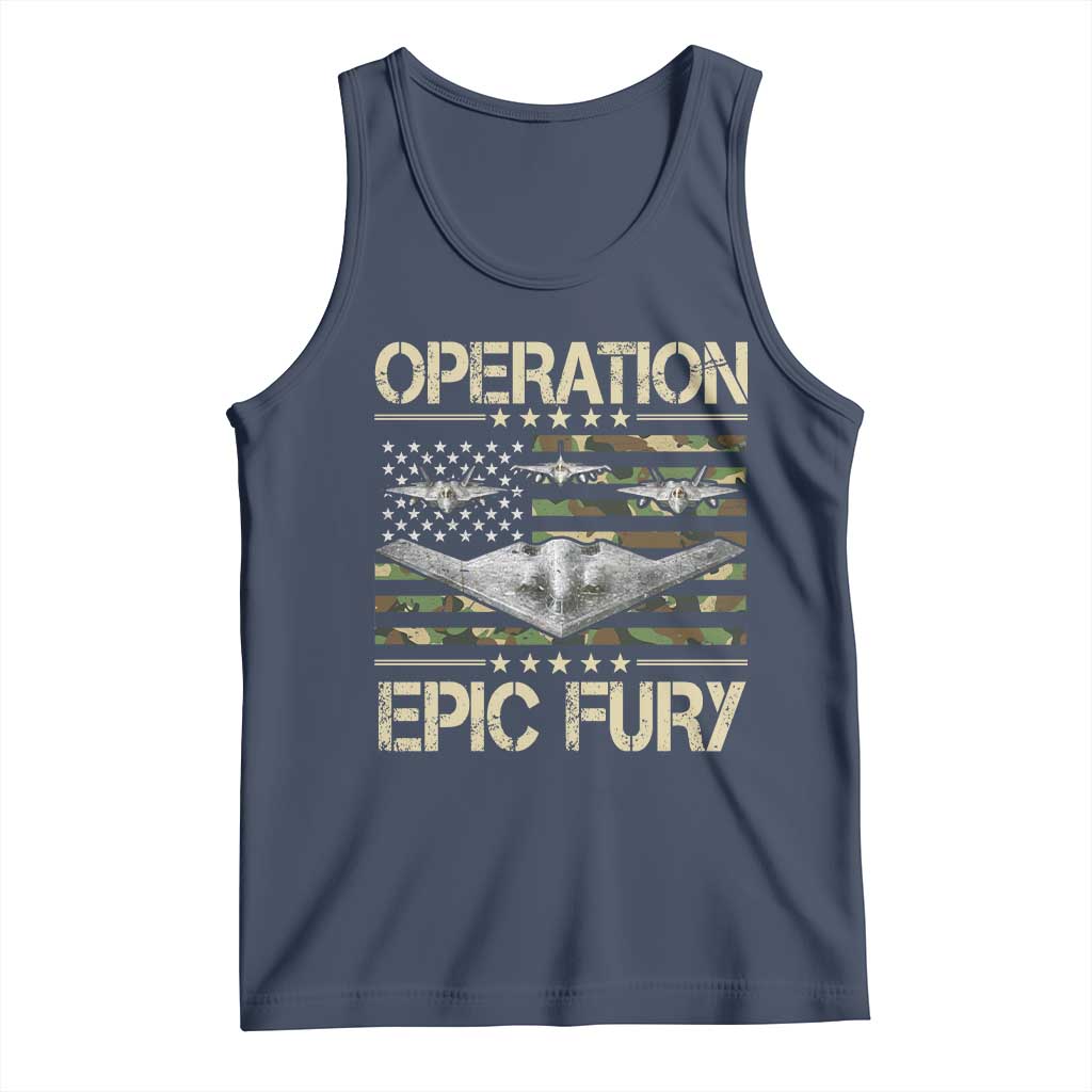 Operation Epic Fury Camo American Flag Tank Top B12 Spirit Stealth Bomber Formation Patriotic Air Power TS02 Navy Print Your Wear