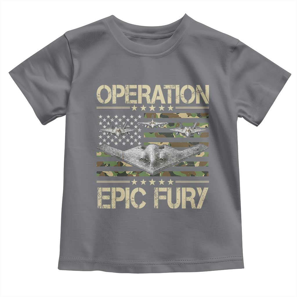 Operation Epic Fury Camo American Flag Toddler T Shirt B12 Spirit Stealth Bomber Formation Patriotic Air Power TS02 Charcoal Print Your Wear