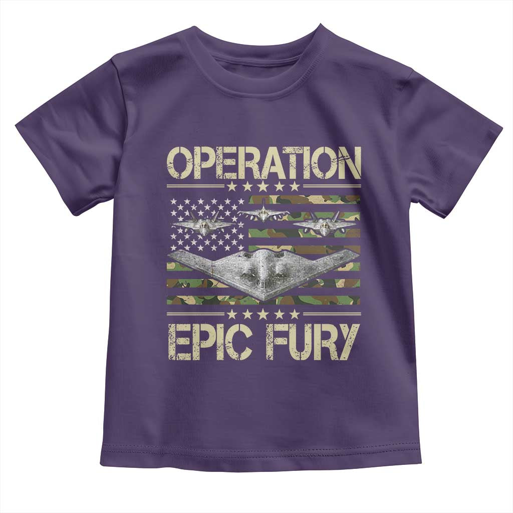 Operation Epic Fury Camo American Flag Toddler T Shirt B12 Spirit Stealth Bomber Formation Patriotic Air Power TS02 Purple Print Your Wear