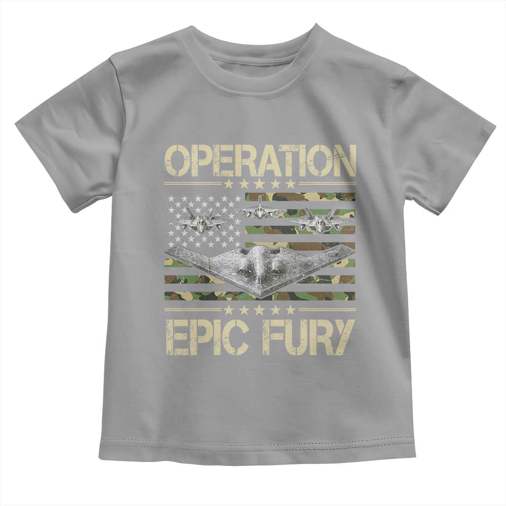 Operation Epic Fury Camo American Flag Toddler T Shirt B12 Spirit Stealth Bomber Formation Patriotic Air Power TS02 Sport Gray Print Your Wear