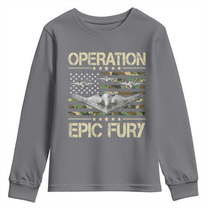 Operation Epic Fury Camo American Flag Youth Sweatshirt B12 Spirit Stealth Bomber Formation Patriotic Air Power TS02 Charcoal Print Your Wear