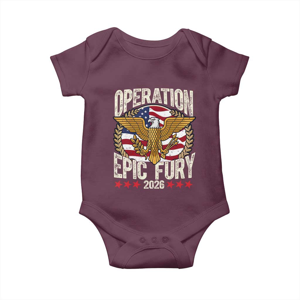 Operation Epic Fury 2026 Patriotic Eagle Crest Baby Onesie American Strength and Freedom TS02 Maroon Print Your Wear
