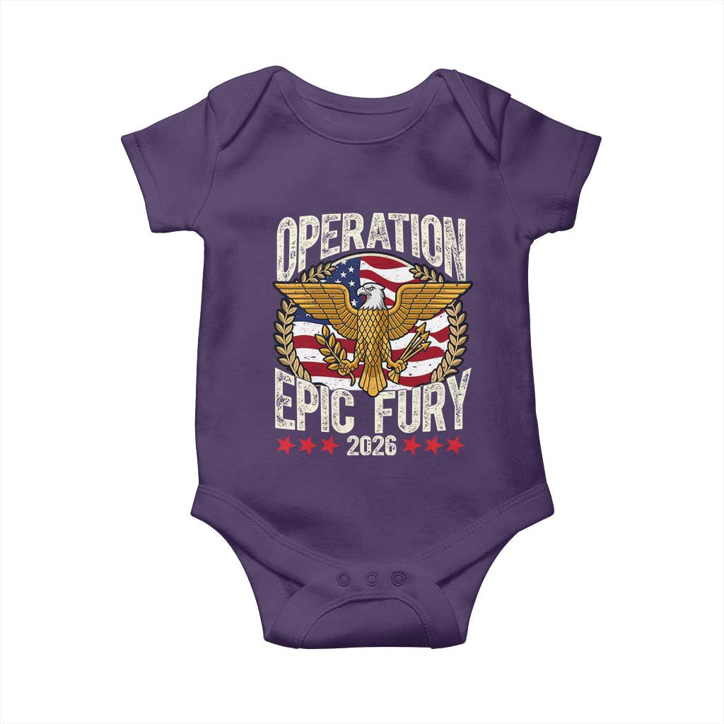 Operation Epic Fury 2026 Patriotic Eagle Crest Baby Onesie American Strength and Freedom TS02 Purple Print Your Wear
