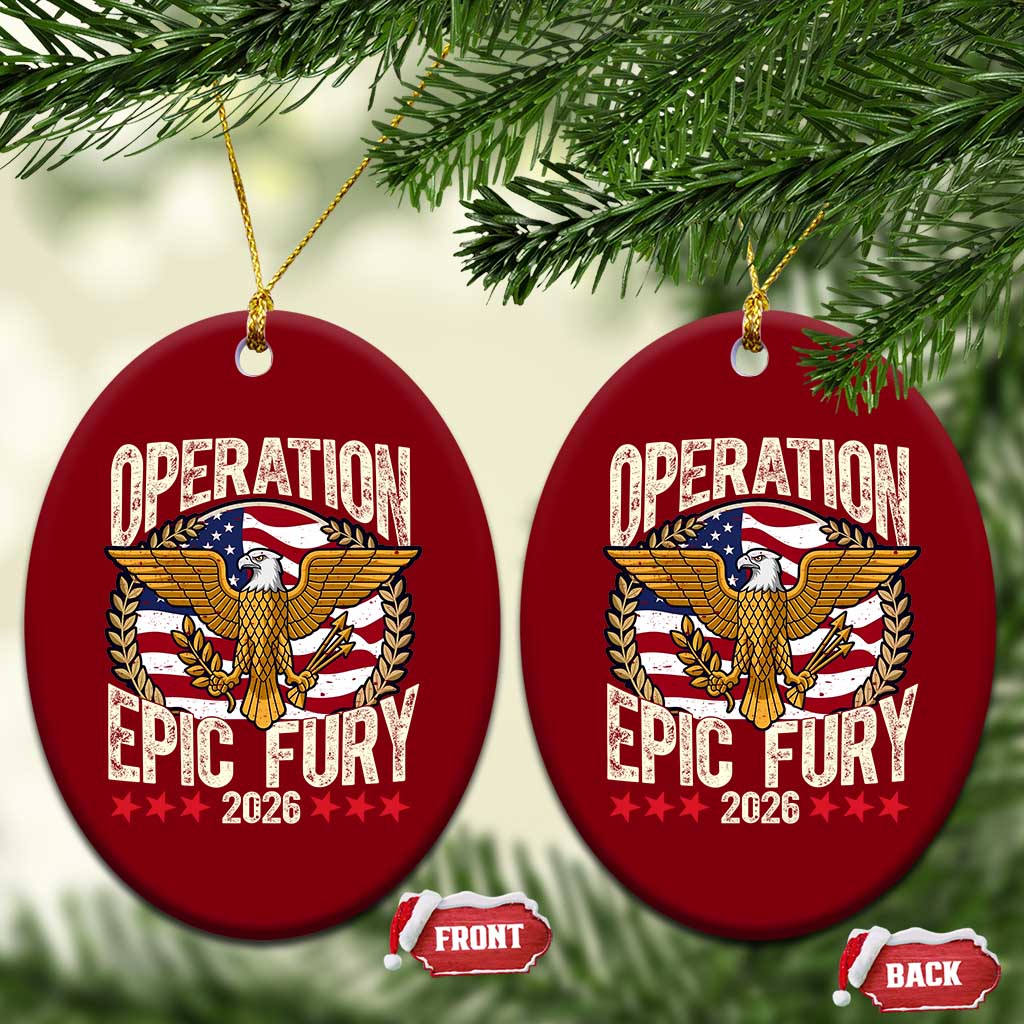 Operation Epic Fury 2026 Patriotic Eagle Crest Ceramic Ornament American Strength and Freedom TS02 Print Your Wear