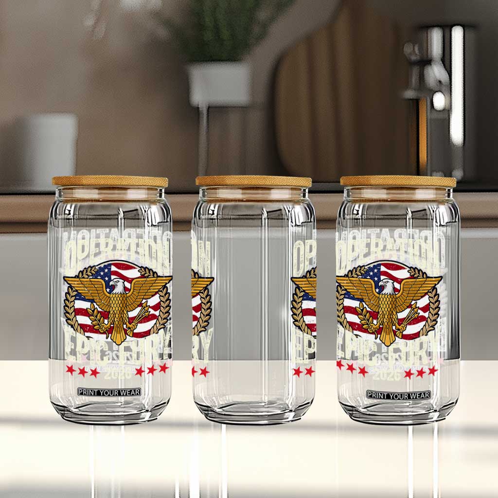 Operation Epic Fury 2026 Patriotic Eagle Crest Glass Can American Strength and Freedom TS02 Print Your Wear