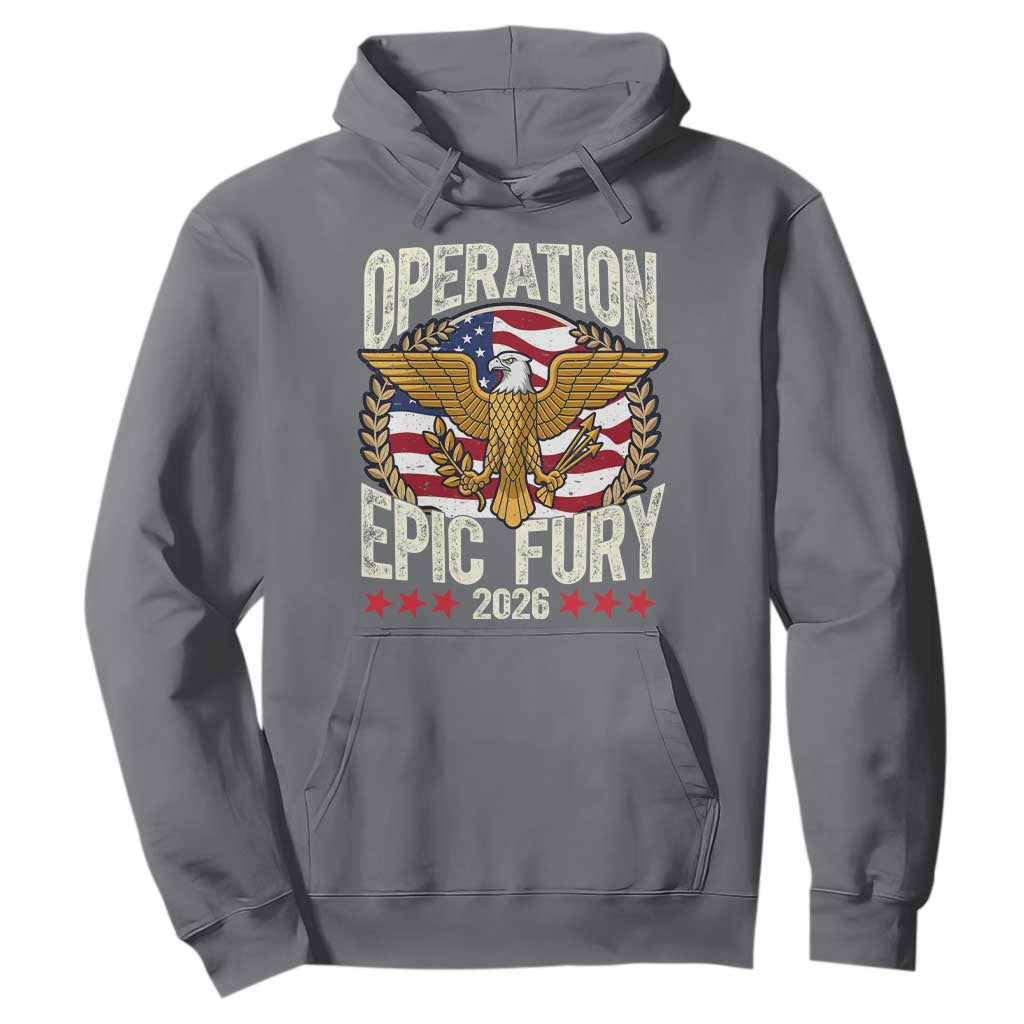 Operation Epic Fury 2026 Patriotic Eagle Crest Hoodie American Strength and Freedom TS02 Charcoal Print Your Wear