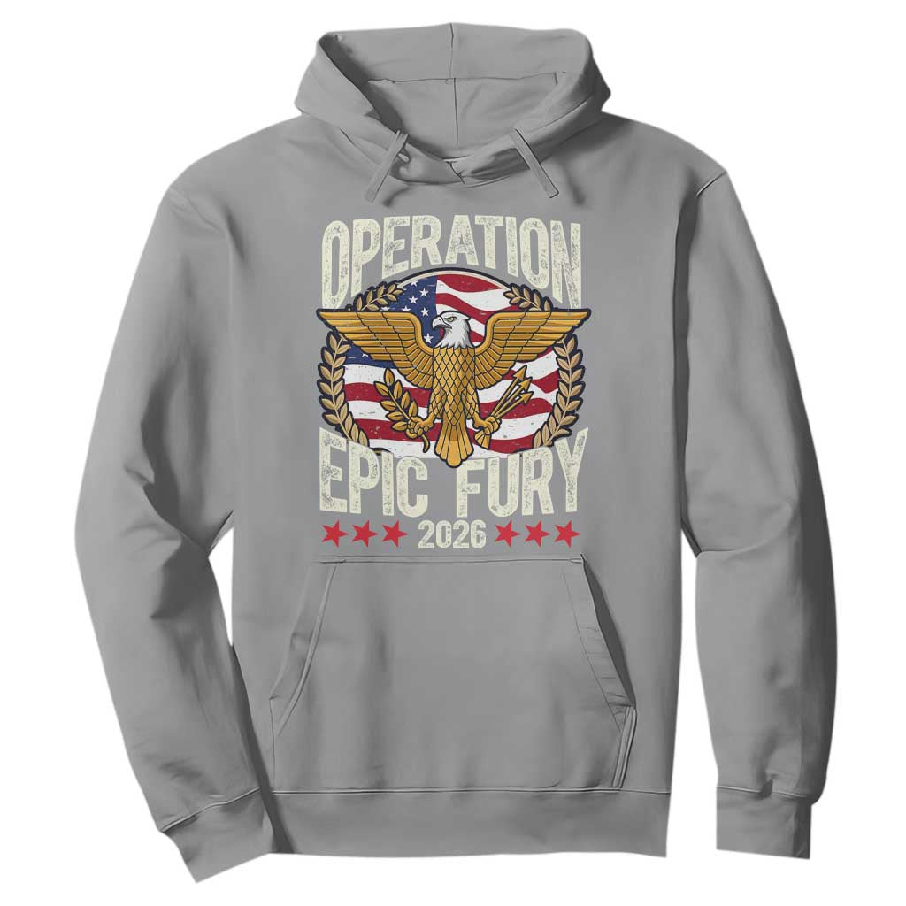 Operation Epic Fury 2026 Patriotic Eagle Crest Hoodie American Strength and Freedom TS02 Sport Gray Print Your Wear