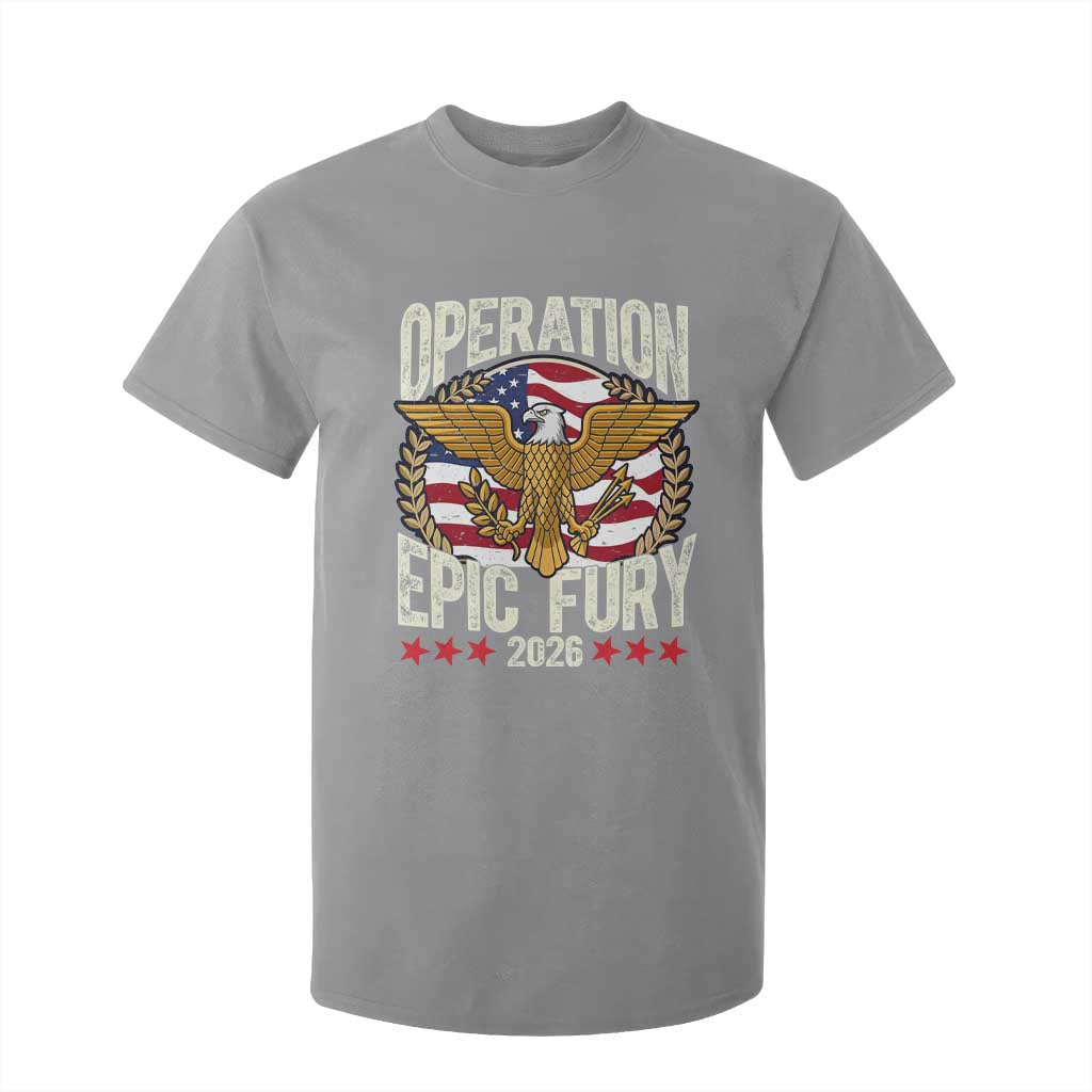 Operation Epic Fury 2026 Patriotic Eagle Crest T Shirt For Kid American Strength and Freedom TS02 Sport Gray Print Your Wear