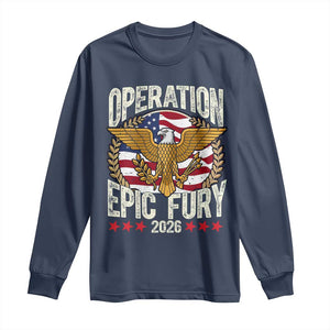Operation Epic Fury 2026 Patriotic Eagle Crest Long Sleeve Shirt American Strength and Freedom TS02 Navy Print Your Wear