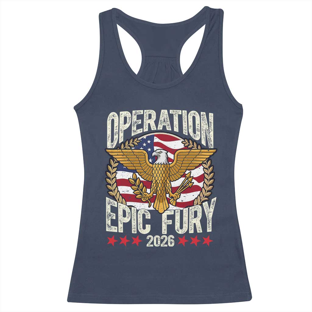 Operation Epic Fury 2026 Patriotic Eagle Crest Racerback Tank Top American Strength and Freedom TS02 Navy Print Your Wear