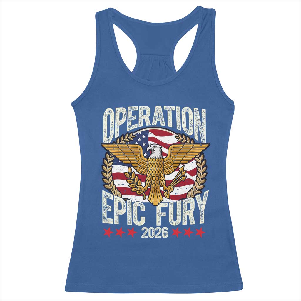 Operation Epic Fury 2026 Patriotic Eagle Crest Racerback Tank Top American Strength and Freedom TS02 Royal Blue Print Your Wear