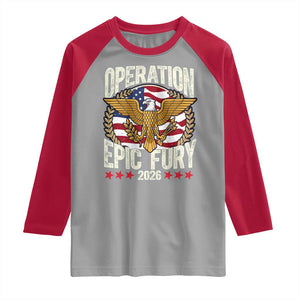 Operation Epic Fury 2026 Patriotic Eagle Crest Raglan Shirt American Strength and Freedom TS02 Sport Gray Red Print Your Wear