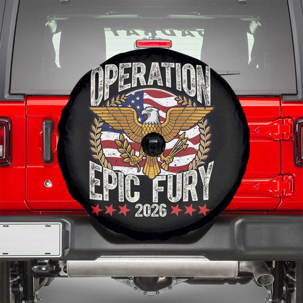 Operation Epic Fury 2026 Patriotic Eagle Crest Spare Tire Cover American Strength and Freedom TS02 Black Print Your Wear