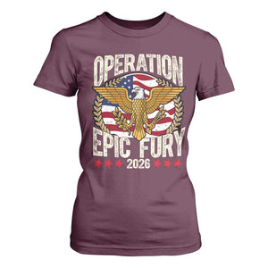 Operation Epic Fury 2026 Patriotic Eagle Crest T Shirt For Women American Strength and Freedom TS02 Maroon Print Your Wear