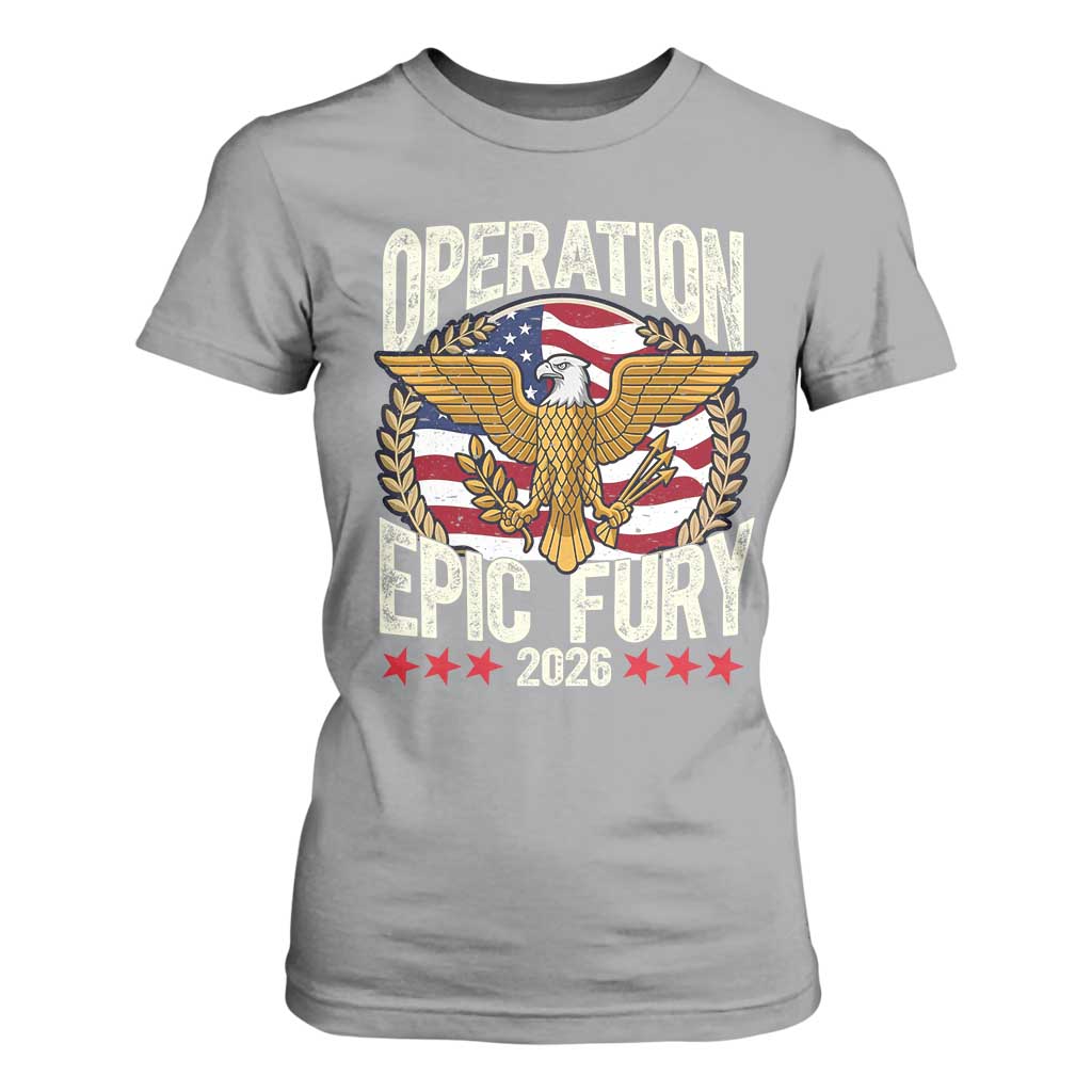 Operation Epic Fury 2026 Patriotic Eagle Crest T Shirt For Women American Strength and Freedom TS02 Sport Gray Print Your Wear