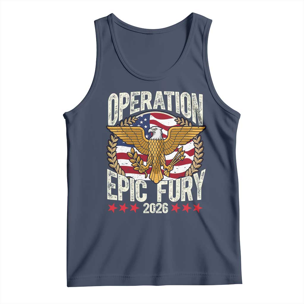 Operation Epic Fury 2026 Patriotic Eagle Crest Tank Top American Strength and Freedom TS02 Navy Print Your Wear