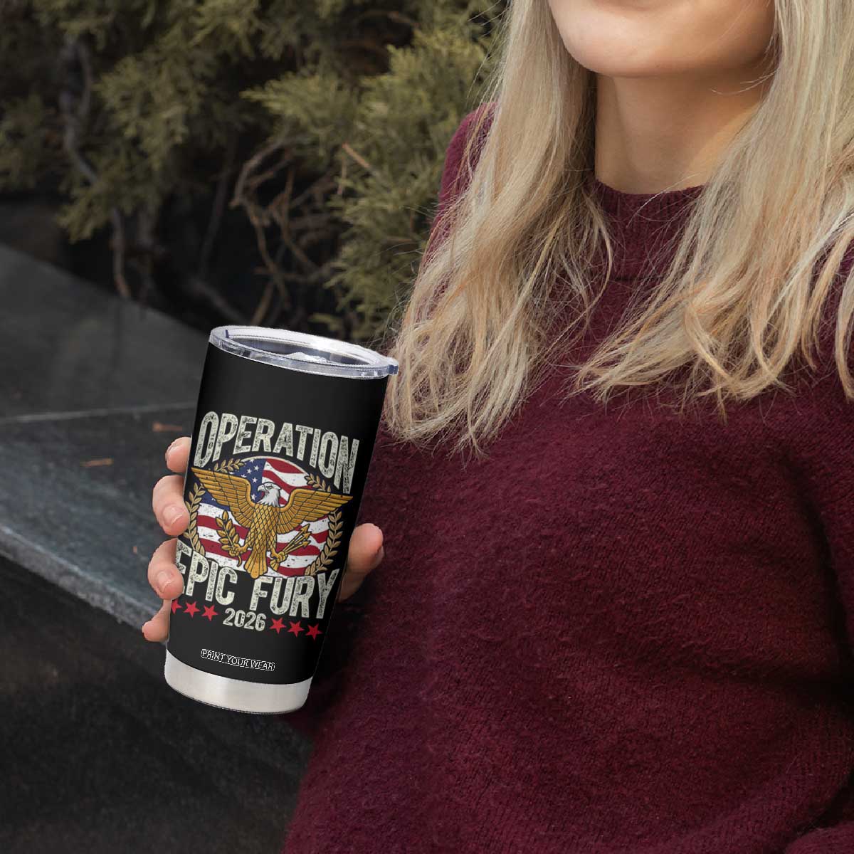Operation Epic Fury 2026 Patriotic Eagle Crest Tumbler Cup American Strength and Freedom TS02 Print Your Wear