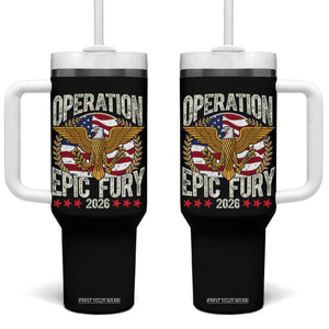 Operation Epic Fury 2026 Patriotic Eagle Crest Tumbler With Handle American Strength and Freedom TS02 One Size: 40 oz Black Print Your Wear