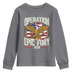 Operation Epic Fury 2026 Patriotic Eagle Crest Youth Sweatshirt American Strength and Freedom TS02 Charcoal Print Your Wear