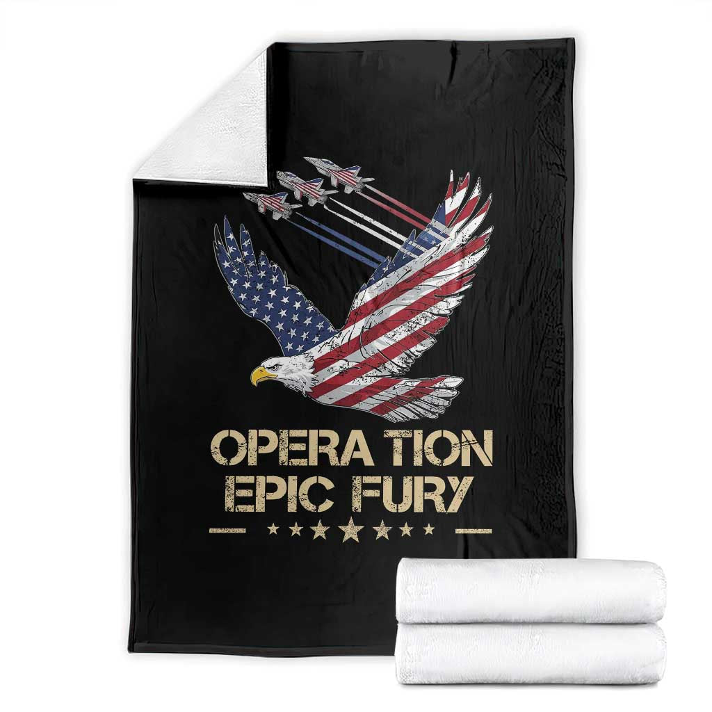 Operation Epic Fury American Eagle Flag Throw Blanket Jet Flyover USA Freedom TS02 Black Print Your Wear