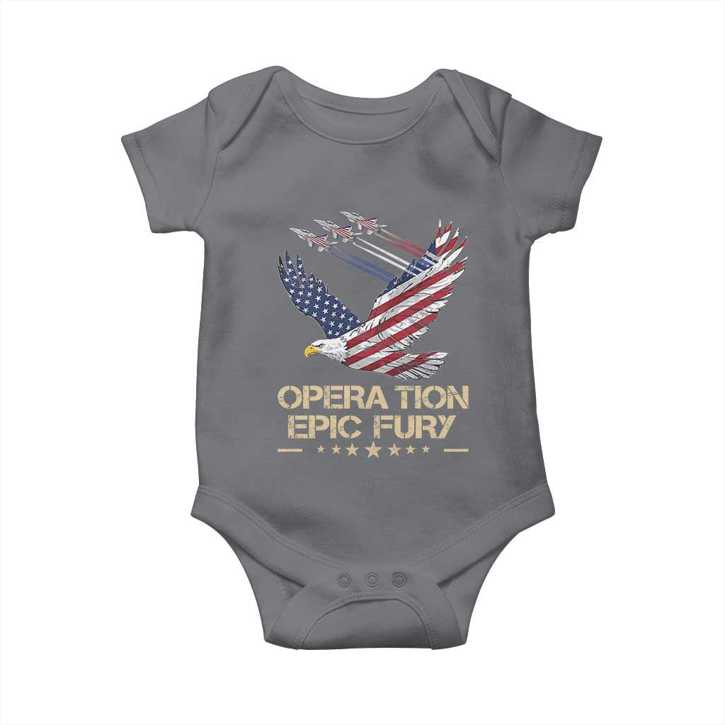 Operation Epic Fury American Eagle Flag Baby Onesie Jet Flyover USA Freedom TS02 Charcoal Print Your Wear