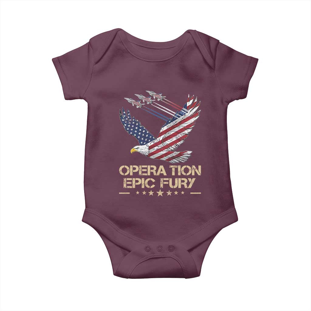 Operation Epic Fury American Eagle Flag Baby Onesie Jet Flyover USA Freedom TS02 Maroon Print Your Wear