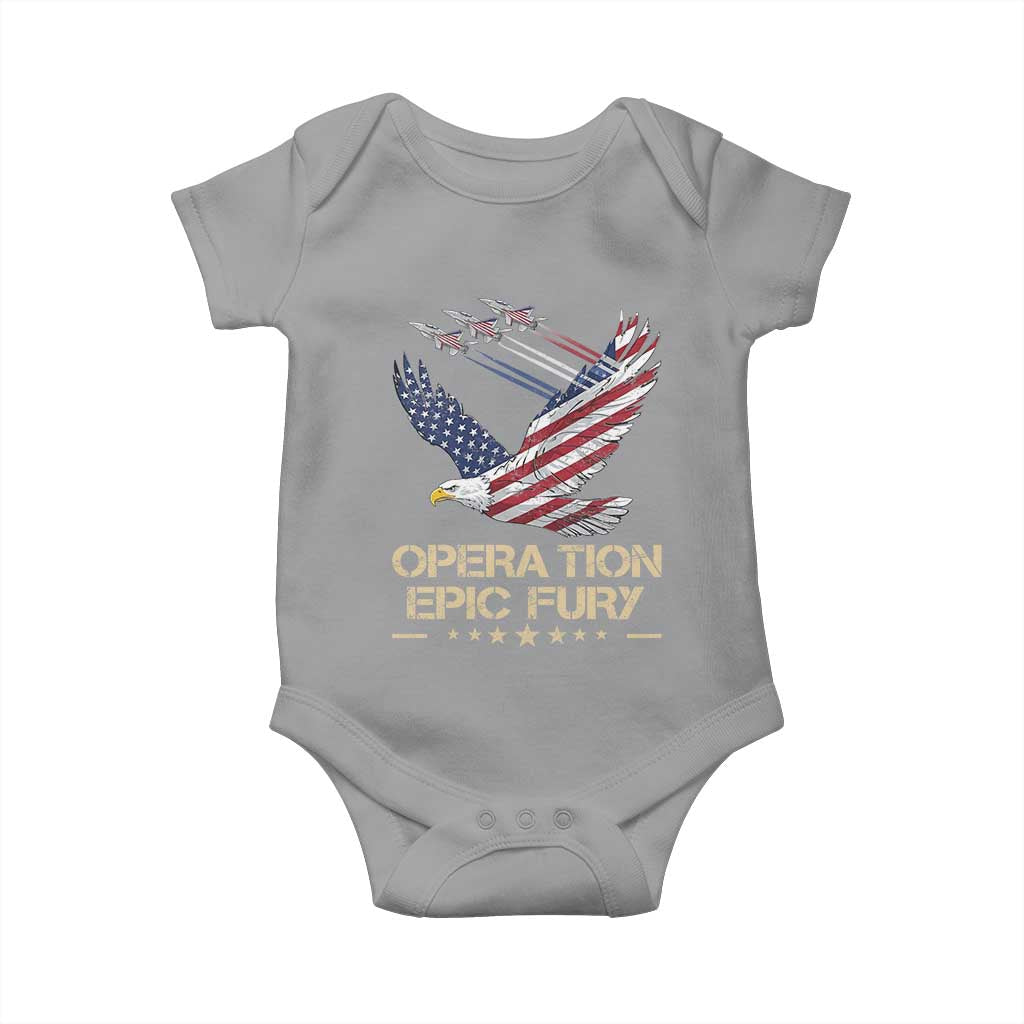 Operation Epic Fury American Eagle Flag Baby Onesie Jet Flyover USA Freedom TS02 Sport Gray Print Your Wear