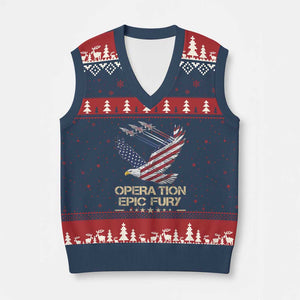 Operation Epic Fury American Eagle Flag V-Neck Knit Sweater Vest Jet Flyover USA Freedom TS02 Navy Red Print Your Wear