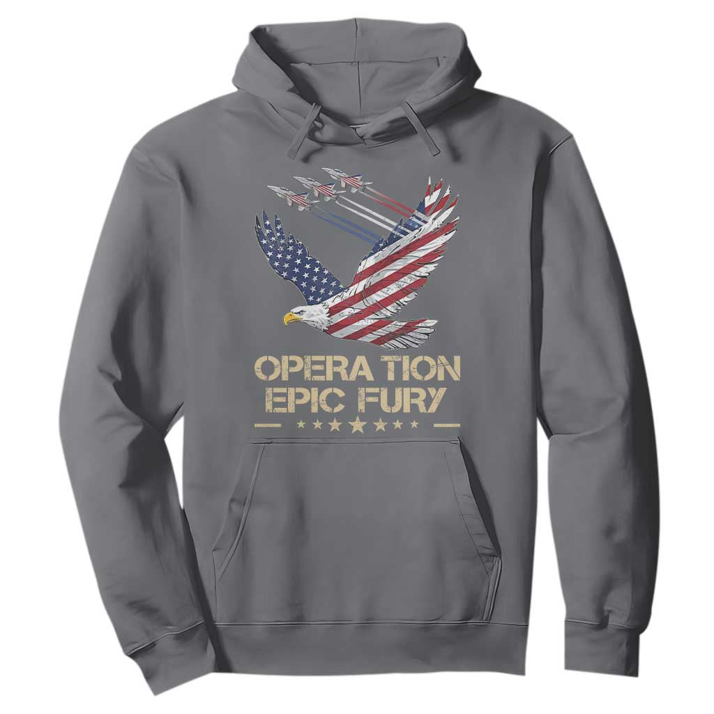 Operation Epic Fury American Eagle Flag Hoodie Jet Flyover USA Freedom TS02 Charcoal Print Your Wear