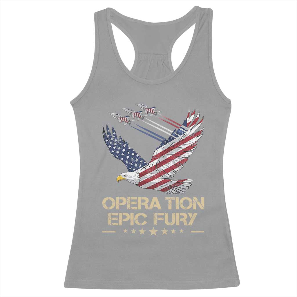 Operation Epic Fury American Eagle Flag Racerback Tank Top Jet Flyover USA Freedom TS02 Sport Gray Print Your Wear