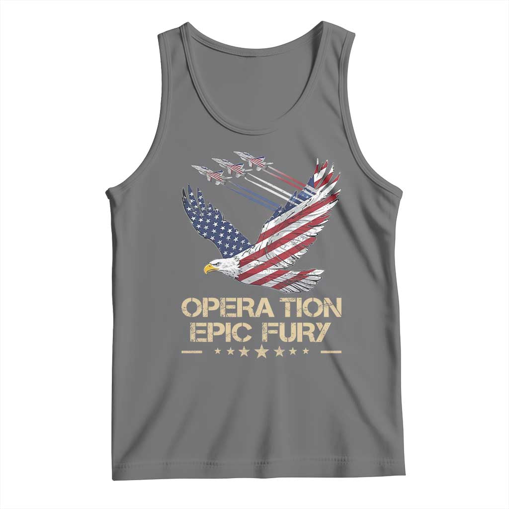 Operation Epic Fury American Eagle Flag Tank Top Jet Flyover USA Freedom TS02 Black Heather Print Your Wear
