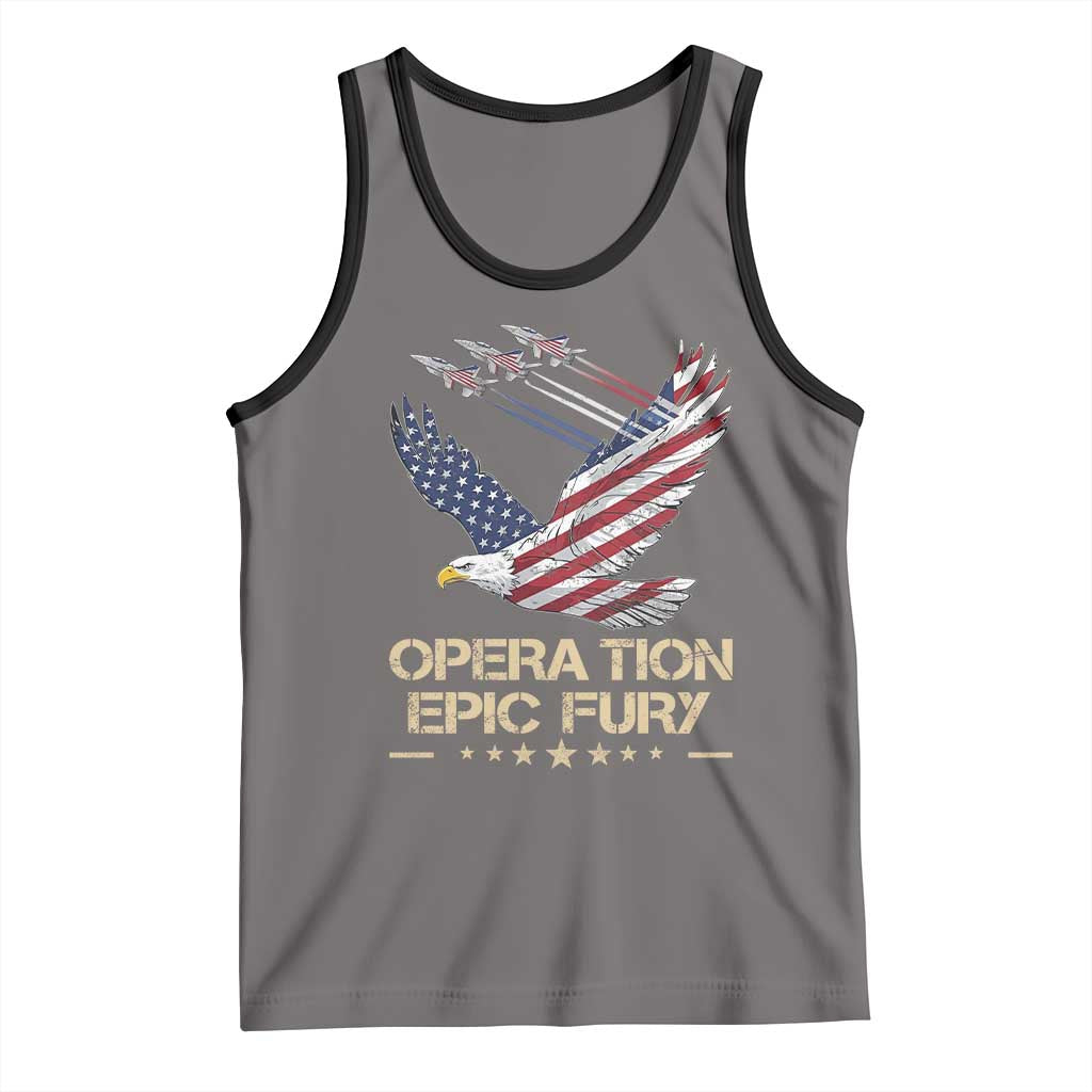 Operation Epic Fury American Eagle Flag Tank Top Jet Flyover USA Freedom TS02 Deep Heather Black Print Your Wear