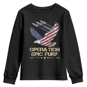 Operation Epic Fury American Eagle Flag Youth Sweatshirt Jet Flyover USA Freedom TS02 Black Print Your Wear