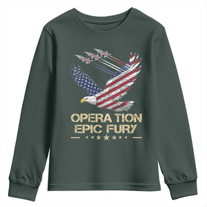 Operation Epic Fury American Eagle Flag Youth Sweatshirt Jet Flyover USA Freedom TS02 Dark Forest Green Print Your Wear