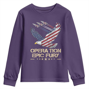 Operation Epic Fury American Eagle Flag Youth Sweatshirt Jet Flyover USA Freedom TS02 Purple Print Your Wear