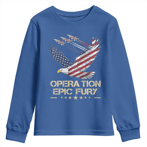 Operation Epic Fury American Eagle Flag Youth Sweatshirt Jet Flyover USA Freedom TS02 Royal Blue Print Your Wear