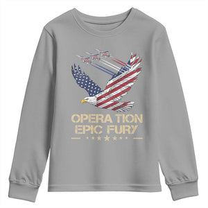 Operation Epic Fury American Eagle Flag Youth Sweatshirt Jet Flyover USA Freedom TS02 Sport Gray Print Your Wear