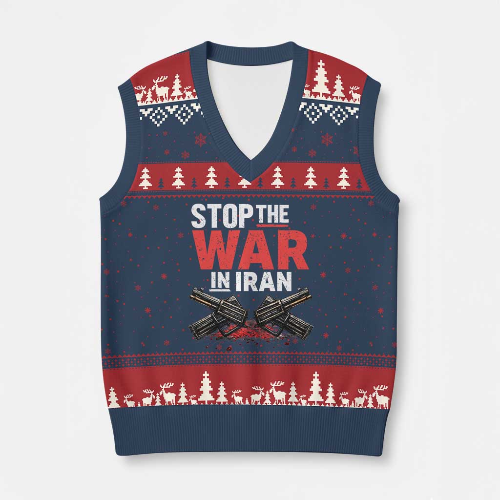 Stop the War in Iran V-Neck Knit Sweater Vest Anti War Protest Peace Advocacy Human Rights TS02 Navy Red Print Your Wear