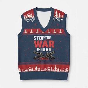Stop the War in Iran V-Neck Knit Sweater Vest Anti War Protest Peace Advocacy Human Rights TS02 Navy Red Print Your Wear