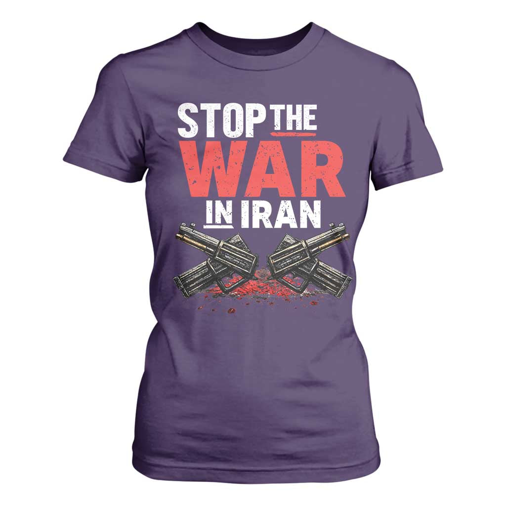 Stop the War in Iran T Shirt For Women Anti War Protest Peace Advocacy Human Rights TS02 Purple Print Your Wear