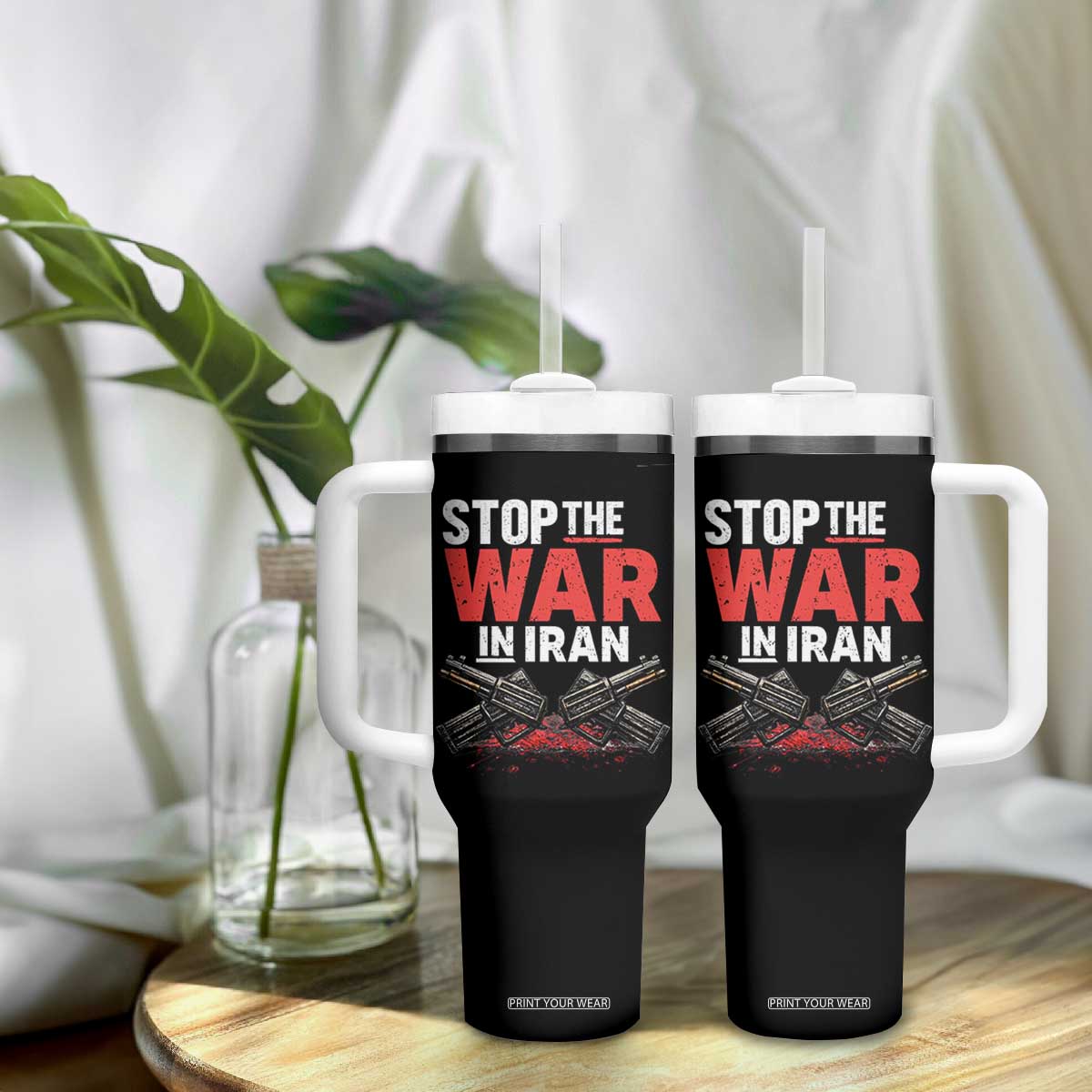 Stop the War in Iran Tumbler With Handle Anti War Protest Peace Advocacy Human Rights TS02 Print Your Wear