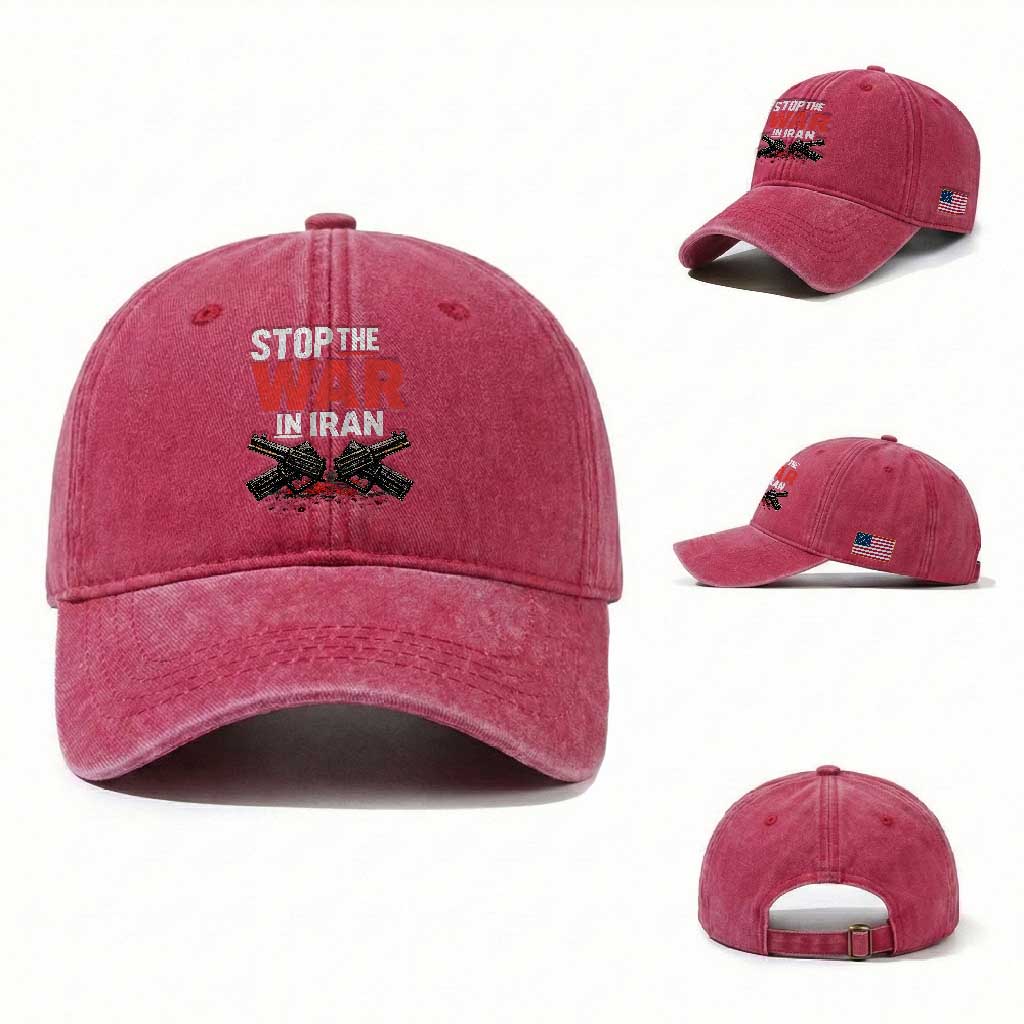 Stop the War in Iran Washed Cotton Baseball Cap Anti War Protest Peace Advocacy Human Rights TS02 Washed Cap Universal Fit Red Print Your Wear