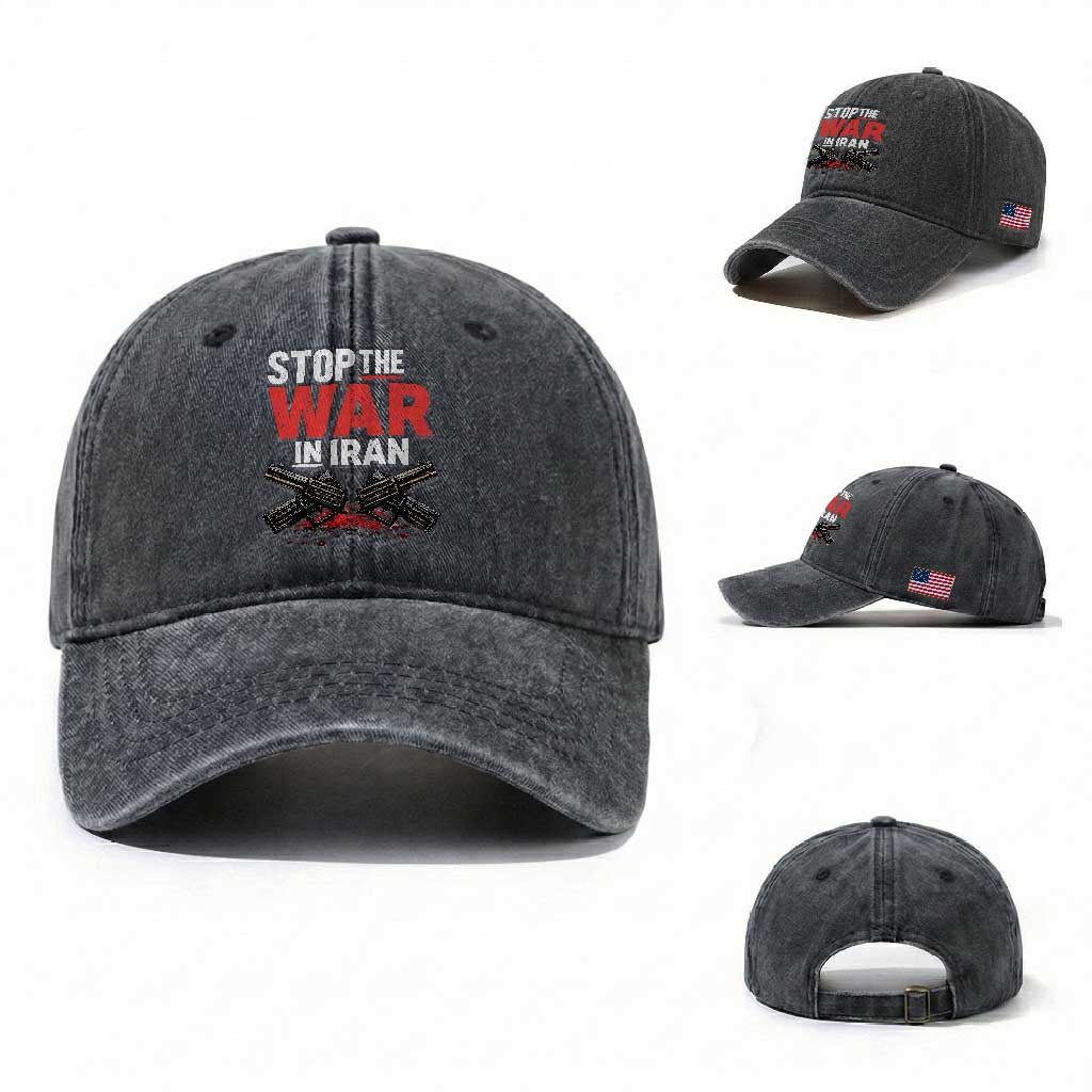 Stop the War in Iran Washed Cotton Baseball Cap Anti War Protest Peace Advocacy Human Rights TS02 Washed Cap Universal Fit Dark Gray Print Your Wear
